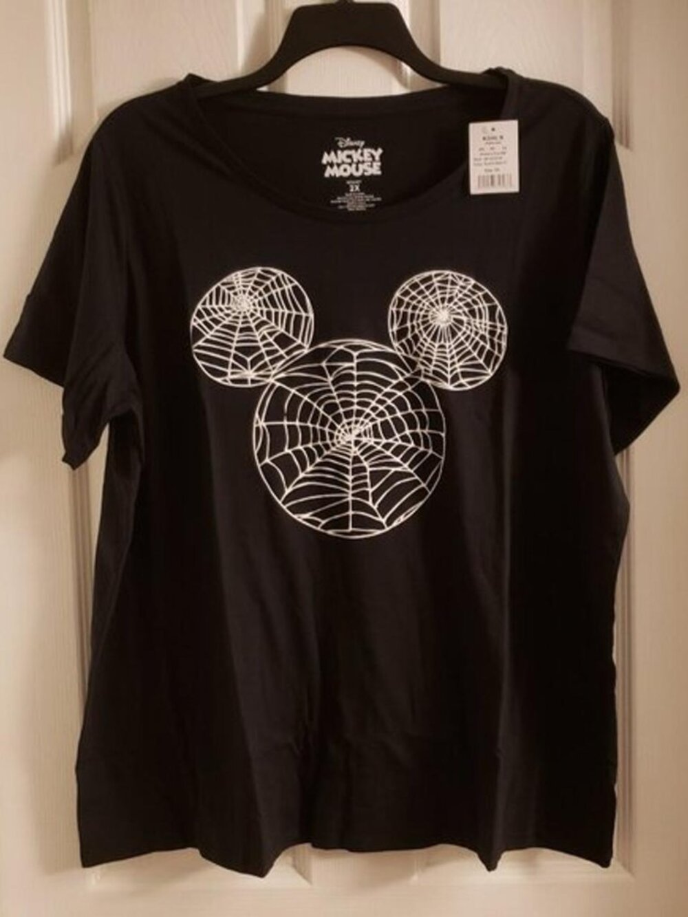 Disney Women's Mickey Mouse Logo Ears Spiderweb Halloween Black White T-Shirt 2X